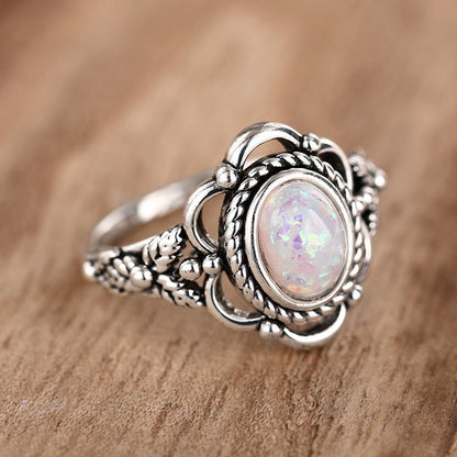 Retro Flower Opal Ring | Vintage Floral Opal Gemstone Ring | October Birthstone Gift for Her