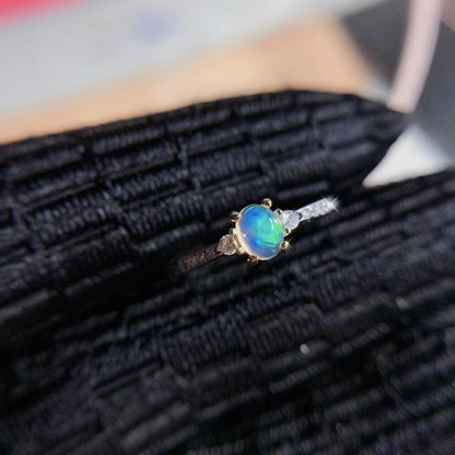 Natural Opal Inlaid Ring in 925 Sterling Silver | Classic Natural Opal Ring | October Birthstone Gift for Her