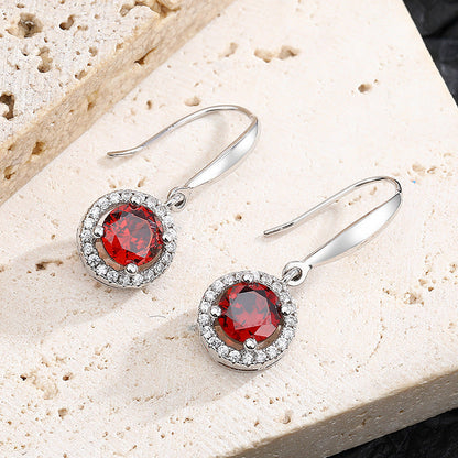 925 Sterling Silver Red Round Drop Earrings