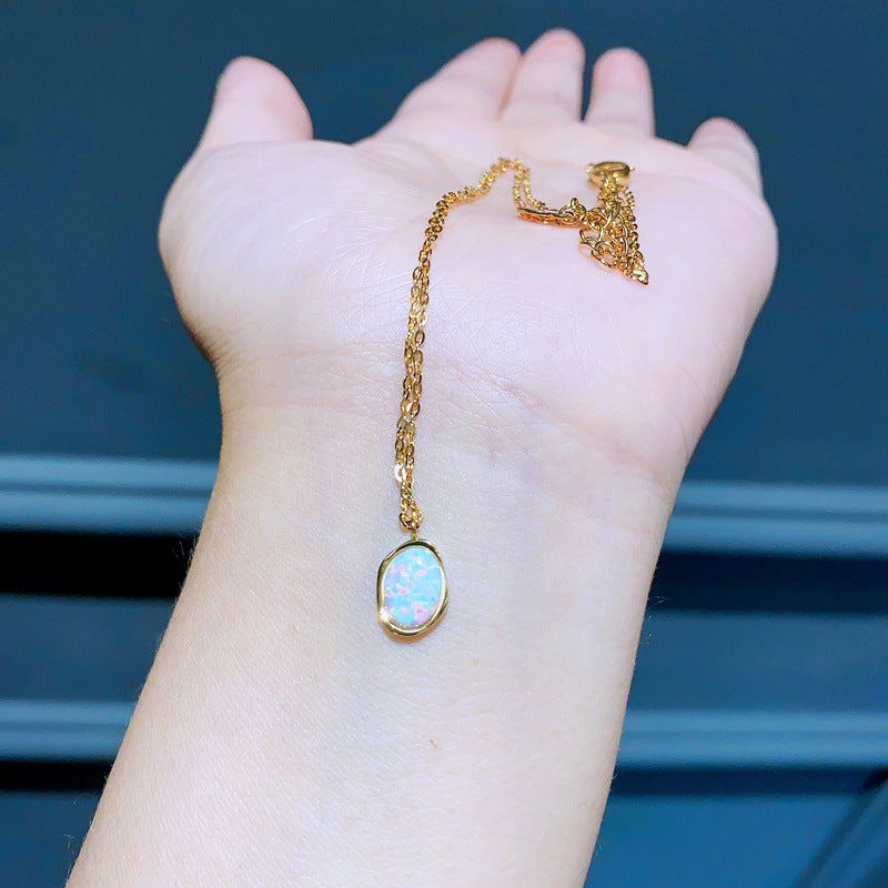 Minimalist Oval Opal Necklace