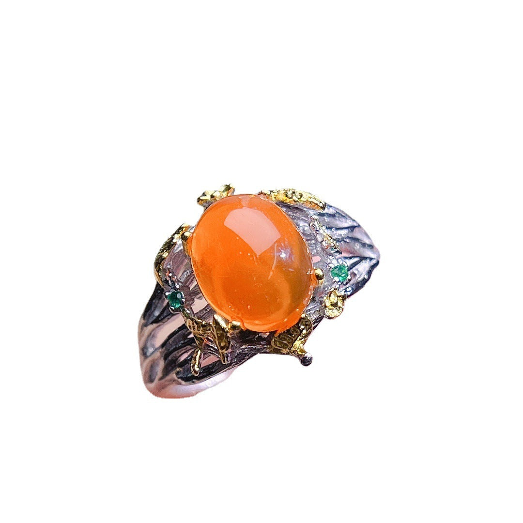 Natural Fire Opal Ring in S925 Sterling Silver | Genuine Fire Opal Gemstone Ring | October Birthstone Gift for Her