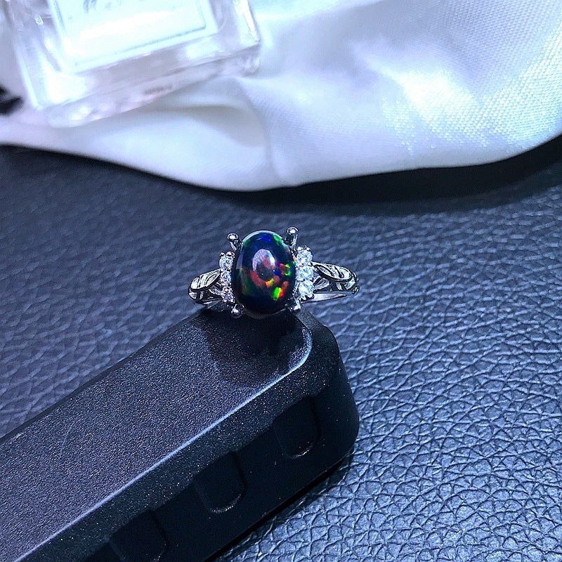 Natural Opal Inlaid Ring in 925 Sterling Silver | Genuine Opal Gemstone Ring | October Birthstone Gift for Her