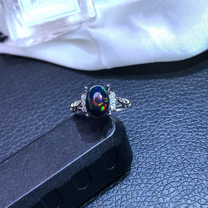 Natural Opal Inlaid Ring in 925 Sterling Silver | Genuine Opal Gemstone Ring | October Birthstone Gift for Her