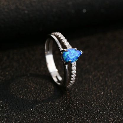 Blue Water Drop Opal Ring in Sterling Silver | Teardrop Blue Opal Ring | October Birthstone Gift for Her