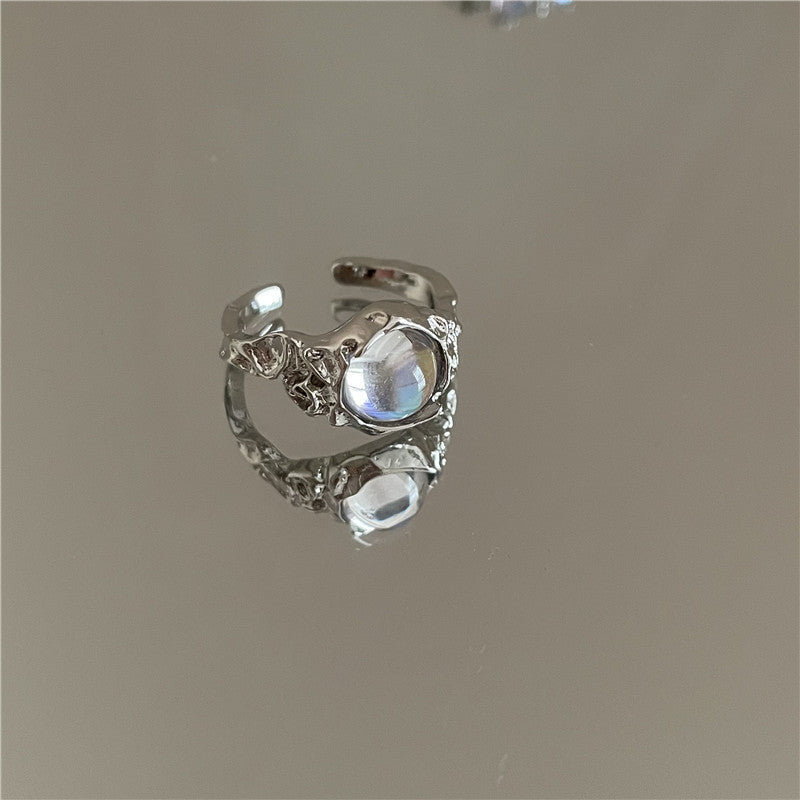 Adjustable Opal Silver Ring with Rhinestones | October Birthstone Opal Ring Gift for Her