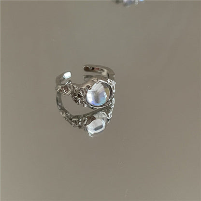 Adjustable Opal Silver Ring with Rhinestones | October Birthstone Opal Ring Gift for Her