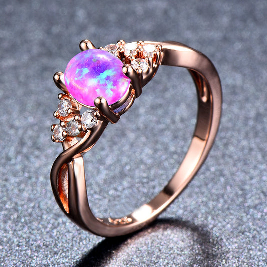 Rose Gold Diamond Accent Opal Ring | Romantic Opal Engagement Ring | October Birthstone Gift for Her