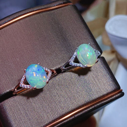 Natural Australian Opal Ring in 925 Sterling Silver | Genuine Australian Opal Inlaid Ring | October Birthstone Gift for Her