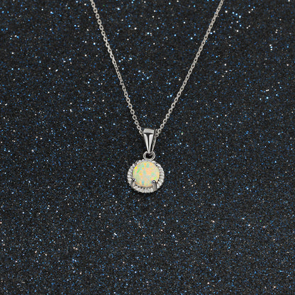 Natural Opal Necklace 925 Sterling Silver Round Pendant | Minimalist Opal Jewelry Gift for Women