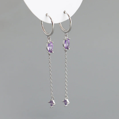 Sterling Silver Opal Drop Chain Earrings