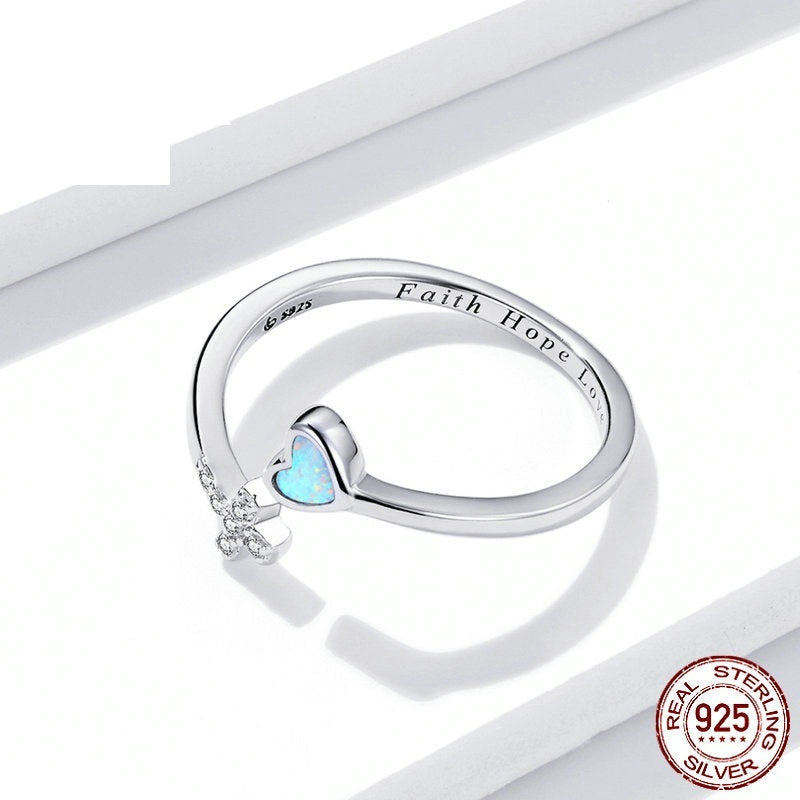 Heart Opal Ring in Sterling Silver | Adjustable Opal Gemstone Ring | Valentine and Anniversary Gift for Her
