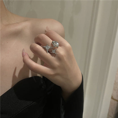 Adjustable Opal Silver Ring with Rhinestones | October Birthstone Opal Ring Gift for Her