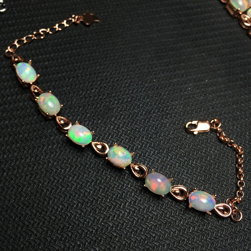 Silver Inlaid Natural Opal Bracelet
