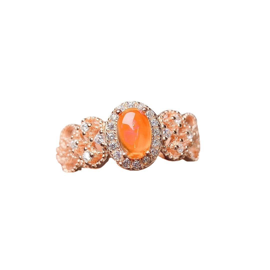 Natural Fire Opal Ring | Genuine Fire Opal Gemstone Ring | October Birthstone Gift for Her