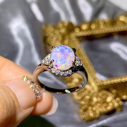 Natural Multi Fire Opal Ring in Sterling Silver | Genuine Multicolor Opal Ring | October Birthstone Gift for Her