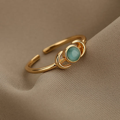 Moon Phase Opal Ring in 925 Sterling Silver | Gold and Silver Opal Bridal Ring | October Birthstone Gift for Her
