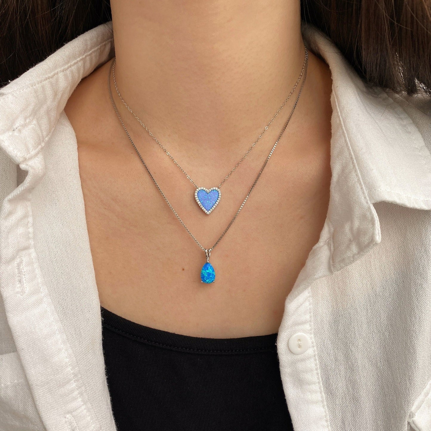 Blue Opal Teardrop Necklace