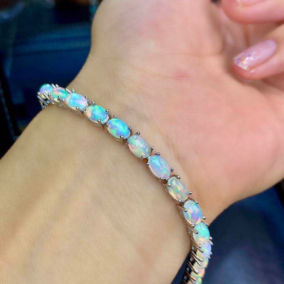 Oval Opal Tennis Bracelet in 925 Sterling Silver