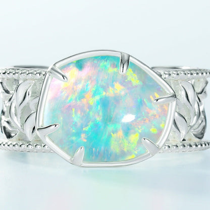 Opal Ring in S925 Sterling Silver | Classic Opal Gemstone Ring | October Birthstone Gift for Her