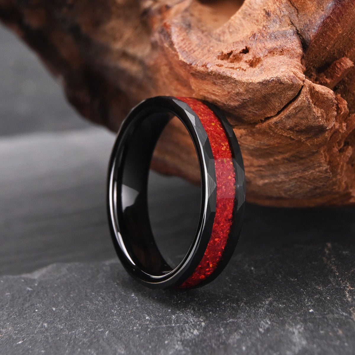 Opal Inlay Tungsten Steel Ring | Durable Opal Wedding Band | Anniversary Gift for Her and Him