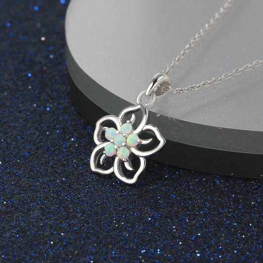 Women's Necklace Opal Flower Pendant