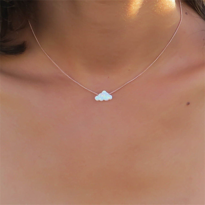 Blue & White Fire Opal Cloud Necklace