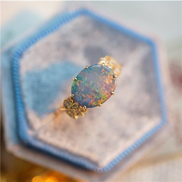 Oval Opal Adjustable Leaf Design Ring in 925 Sterling Silver | Nature Inspired Opal Ring Gift for Her