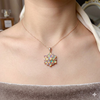Natural Ethiopian Opal Flower Necklace
