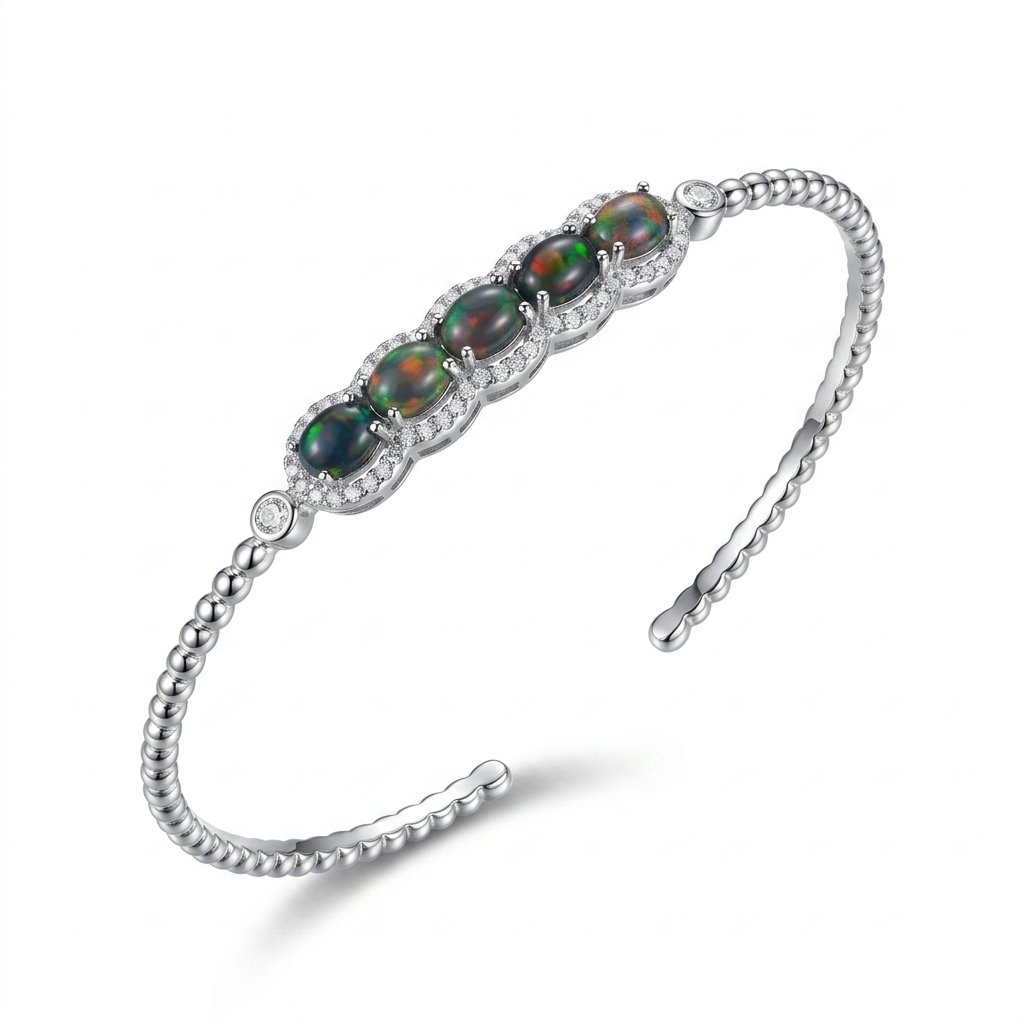 Natural Multi-Fire Black Opal Bracelet