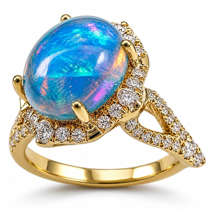 Oval White Fire Opal Halo Ring in 925 Sterling Silver | October Birthstone Engagement Ring Gift for Her