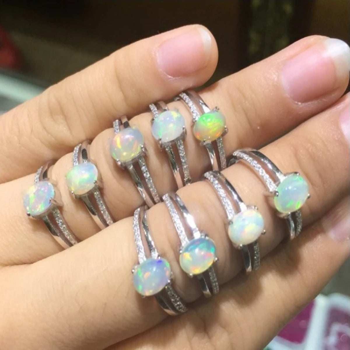 Natural Australian Opal Ring in Sterling Silver | Genuine Australian Opal Gemstone Ring | October Birthstone Gift for Her