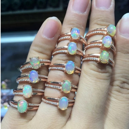 Natural Australian Opal Ring in Sterling Silver | Genuine Australian Opal Gemstone Ring | October Birthstone Gift for Her