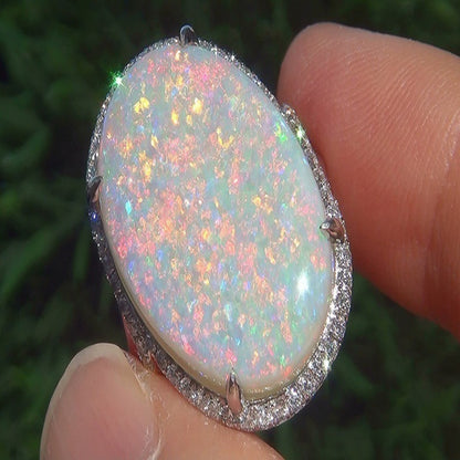 Vintage Oval Opal Statement Ring in Sterling Silver | Antique Style Large Opal Ring | October Birthstone Gift for Her