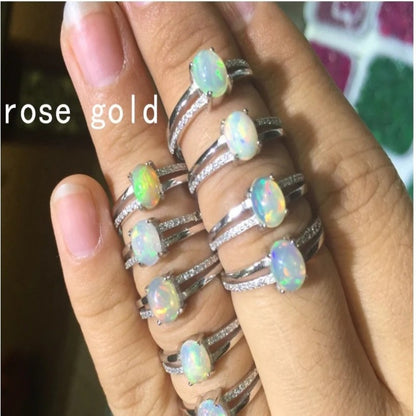 Natural Australian Opal Ring in Sterling Silver | Genuine Australian Opal Gemstone Ring | October Birthstone Gift for Her